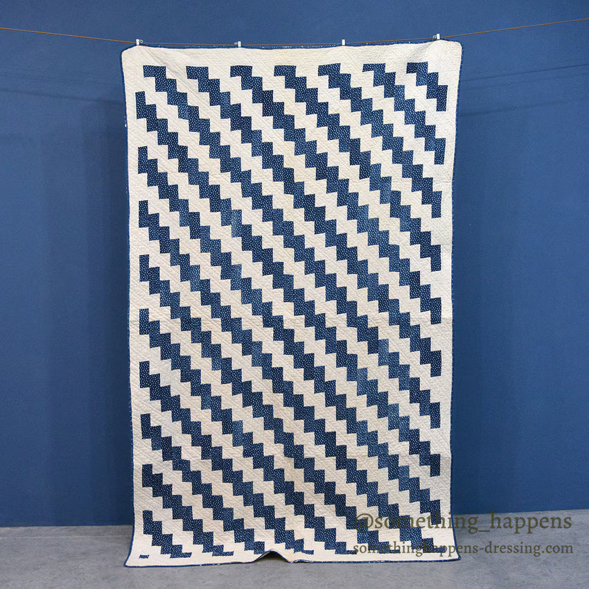 ANTIQUE LIGHTNING STREAK ZIG ZAG INDIGO STAR CALICO PATCHWORK QUILT... 195cm/120cm
