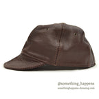1980's~ BICK DARK BROWN LEATHER CAP SHORT BRIM...