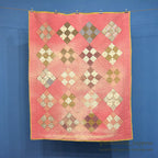 ANTIQUE NINE PATCH CALICO PATCHWORK RED CRIB QUILT FADED... 120cm/99cm