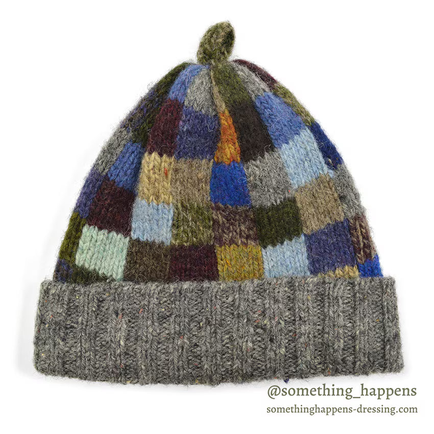 1990's~ J.CREW PATCHWORK WOOL KNIT CAP...