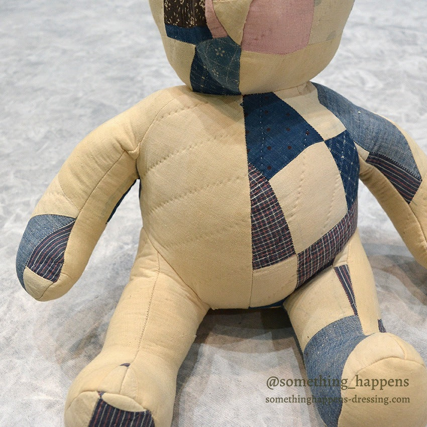 ANTIQUE CALICO PATCHWORK QUILTED TEDDY BEAR...