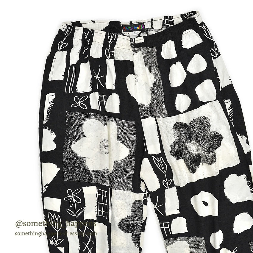 1980's JAMS WORLD FLOWER MONOCHROMATIC RAYON PANTS...M