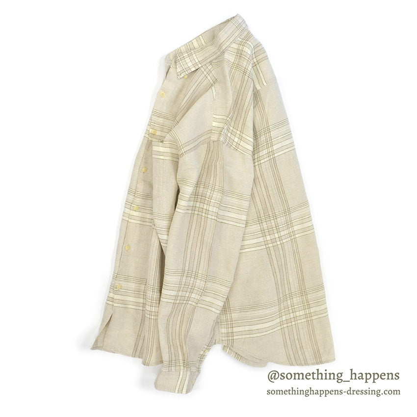 1990's DEADSTOCK STRUCTURE BEIGE PLAID LINEN SHIRT...L