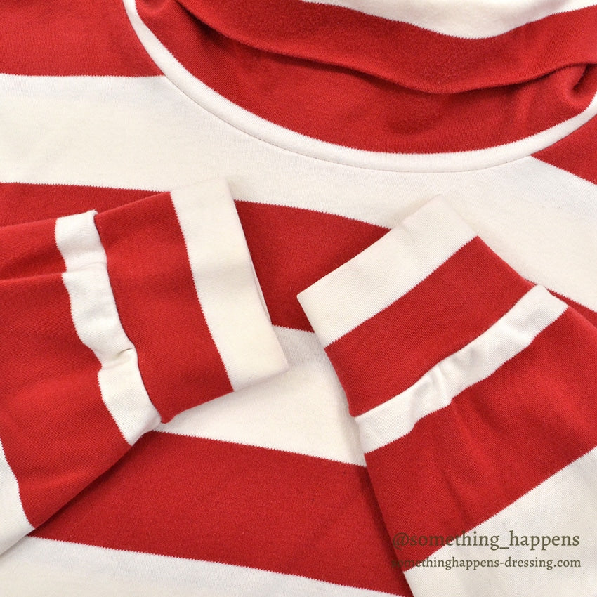 1990's LAND'S END COTTON TURTLE NECK L/S SHIRT RED/WHITE STRIPE ... XL
