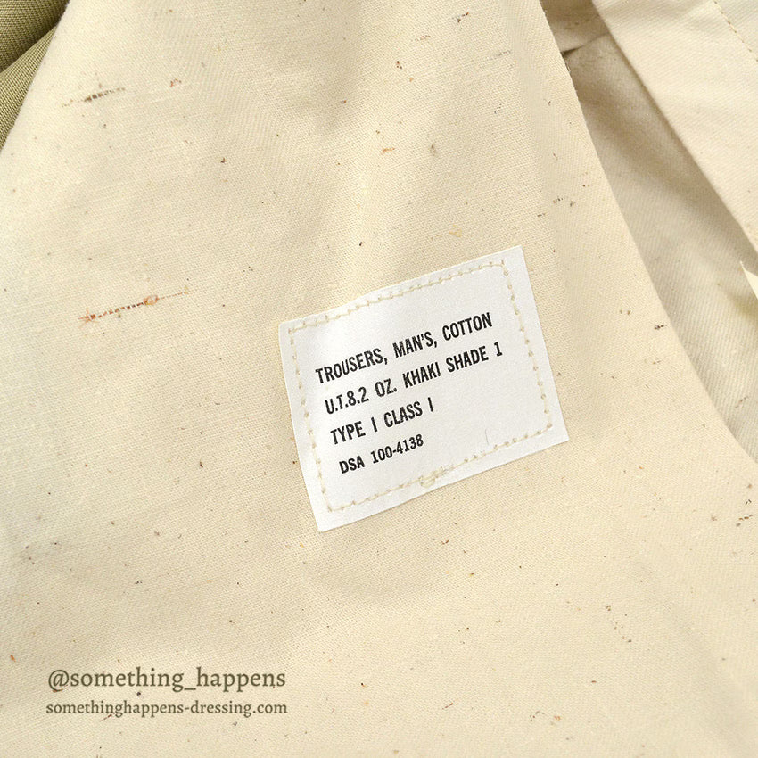 1960's DEADSTOCK USARMY TROUSERS, MEN'S, COTTON KAHKI SHADE-1 ... W33/L29