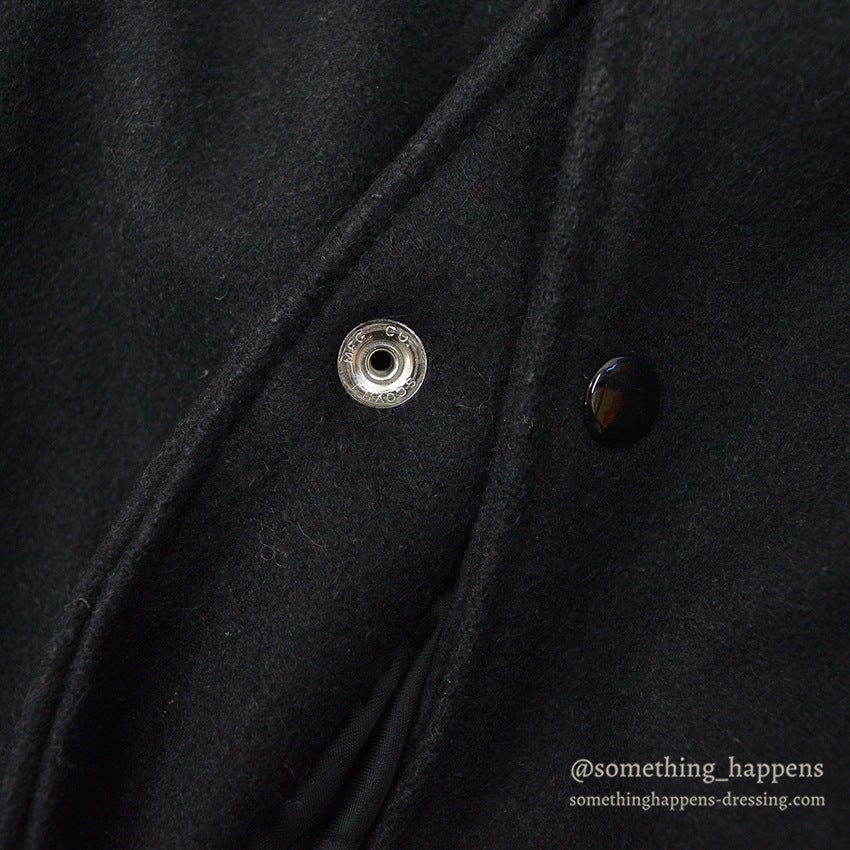1990's GOLDEN BEAR ALL BLACK WOOL / LEATHER VARSITY JACKET... L