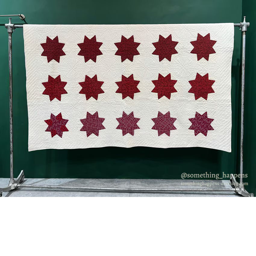 ANTIQUE 1898 to 1929 QUILTED RED STAR QUILT... 190cm/183cm