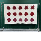 ANTIQUE 1898 to 1929 QUILTED RED STAR QUILT... 190cm/183cm