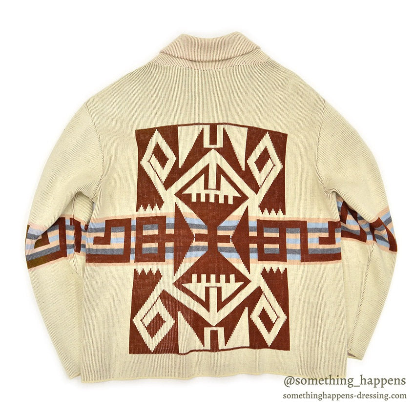 1970's~ NATIVE PATTERN JACQUARD SHAWL COLLAR CARDIGAN...