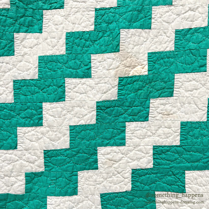 NATIVE PATTERN PATCHWORK QUILT TURQUOISE GREEN/WHITE ... 210cm/190cm