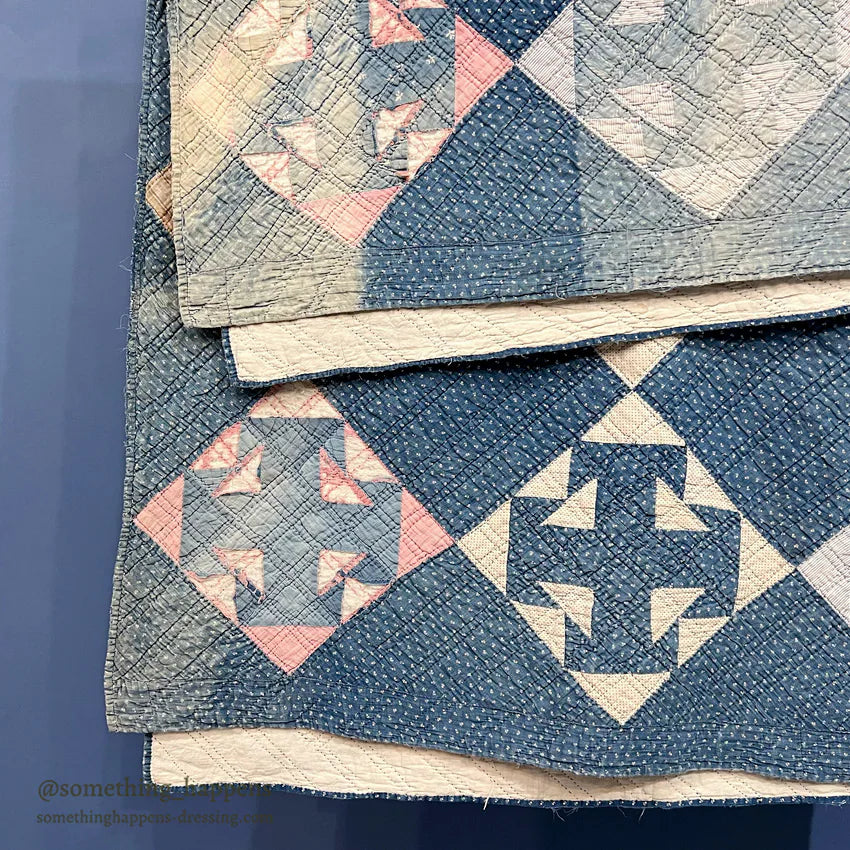 ANTIQUE INDIGO CALICO PATCHWORK QUILT BEAUTIFUL FADED... 196cm/164cm
