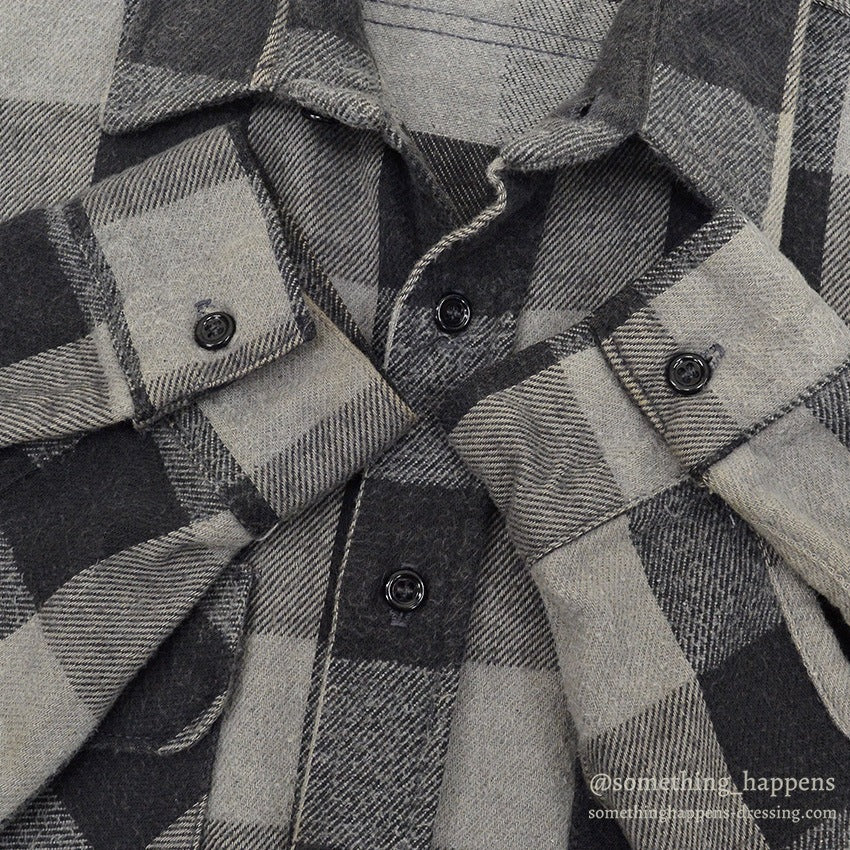 1970's~ FIVE BROTHER BLACK/GRAY PLAID FLANNEL SHIRT ... L
