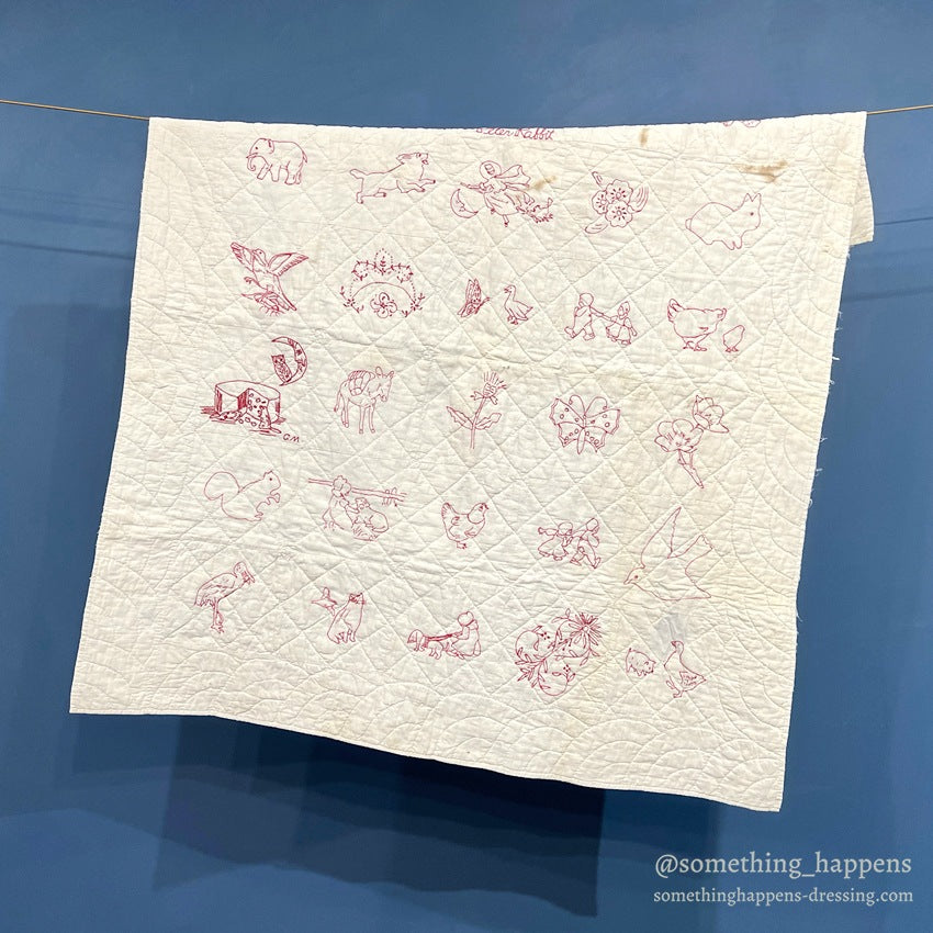 REDWORK HAND EMBROIDERY BABY QUILT... 120cm/107cm