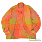 1960's~ OVEN-SET BLOCK PANEL PLAID SHIRT ... L
