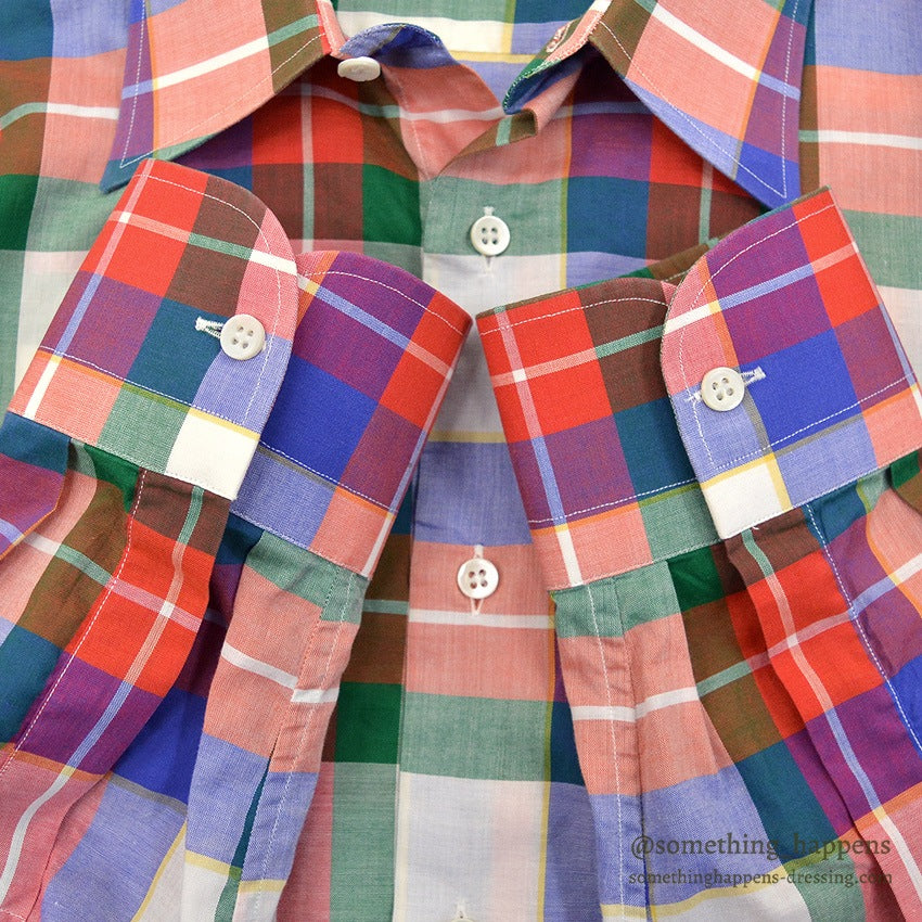 ~1980's CUZZENS PLAID COTTON DRESS SHIRT MADE IN IATLY 1 ... L