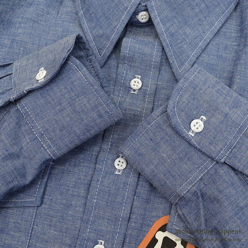 1970's DEADSTOCK WOOLRICH ALL COTTON CHAMBRAY SHIRT ORANGE SELVEDGE ... M