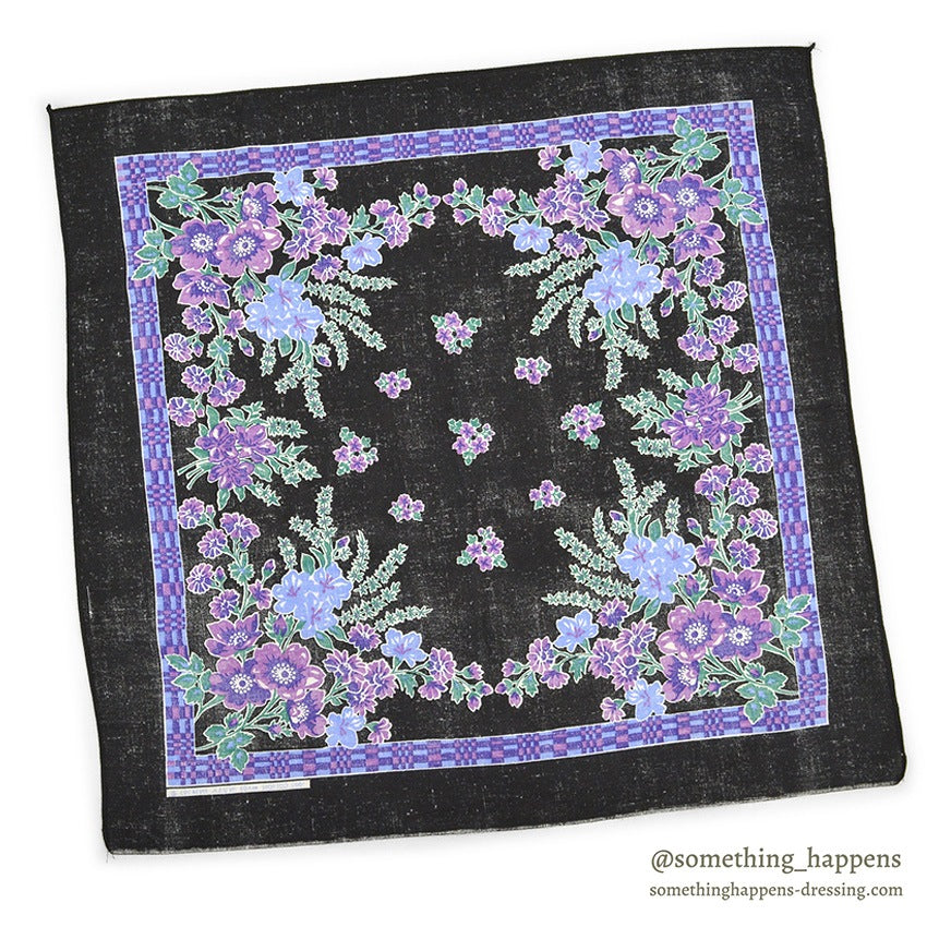 ~1970's WAMCRAFT FLORAL PATTERN MIX COLOR BANDANA BLACK ...