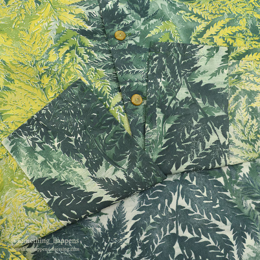 1950's KAMEHAMEHA LEAF PATTERN NYLON ALOHA SHIRT ... L
