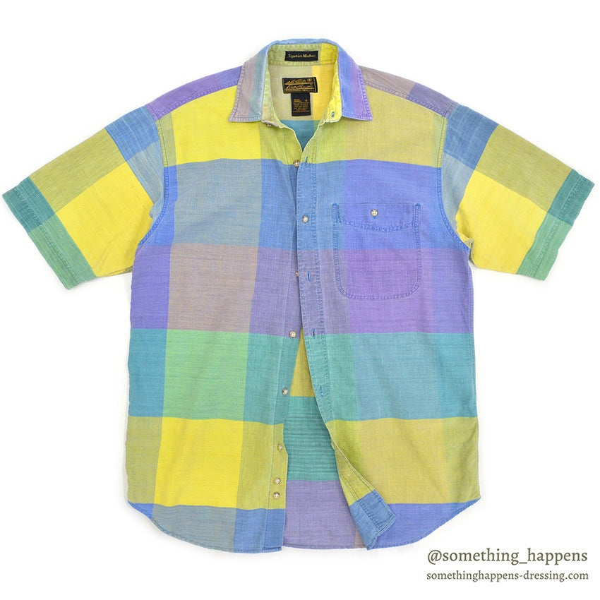 1980's~ EDDIE BAUER SUPERIOR MADRAS S/S SHIRT ... S