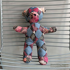 ANTIQUE CALICO PATCHWORK QUILTED TEDDY BEAR / STAND...
