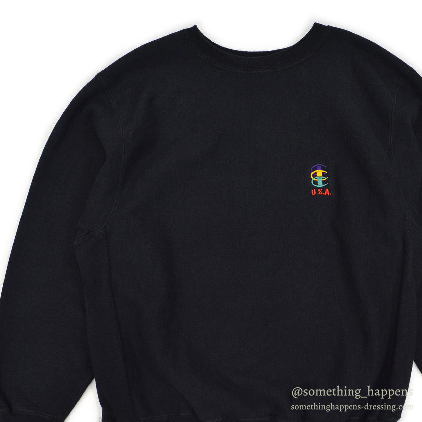 1990's CHAMPION REVERSE WEAVE SWEAT SHIRT BLACK 3 COLOR EYES LOGO ... L