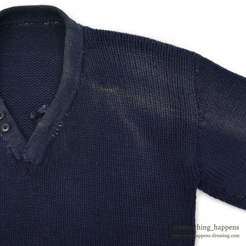 1930's~ OLD DARK NAVY KNIT WOOL SWEATER / FADED...