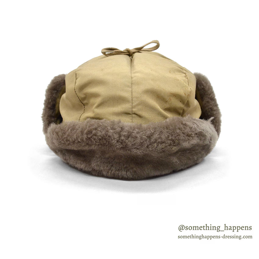 1960's EDDIE BAUER MOUTON FUR DOWN HAT / AUTUMN TAN...XL