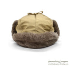 1960's EDDIE BAUER MOUTON FUR DOWN HAT / AUTUMN TAN...XL