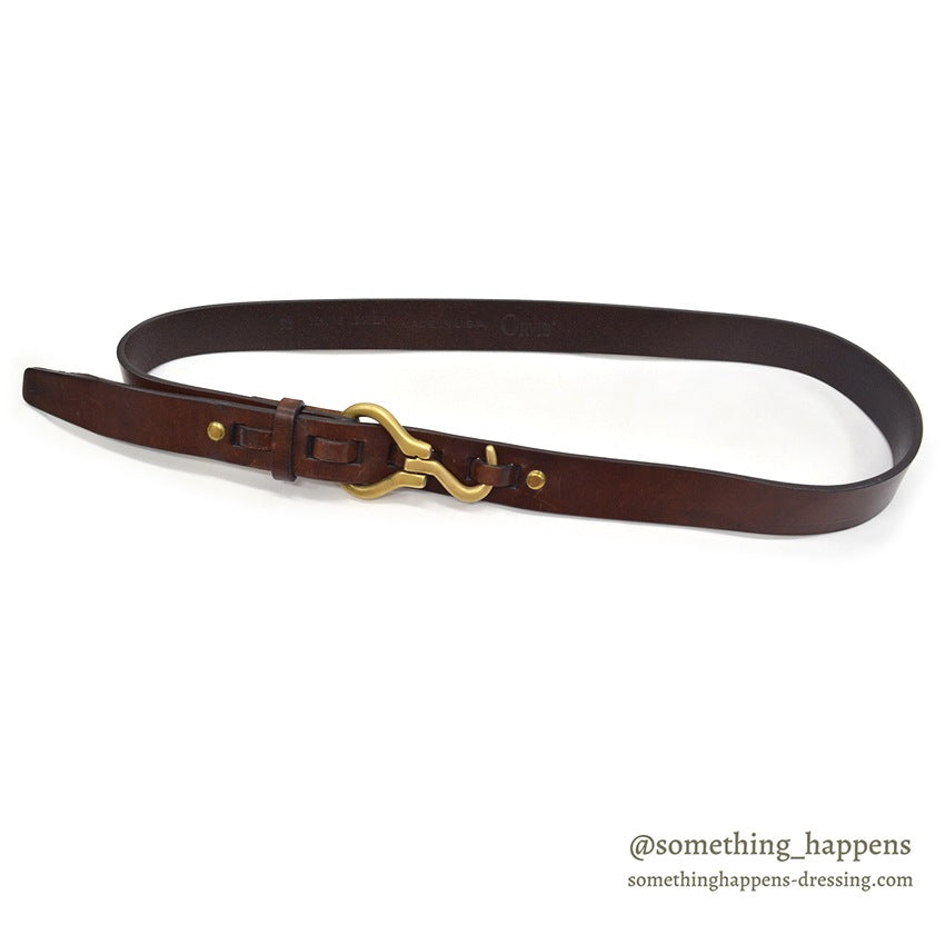 1980's~ ORVIS BRASS HOOK LEATHER BELT / BROWN...