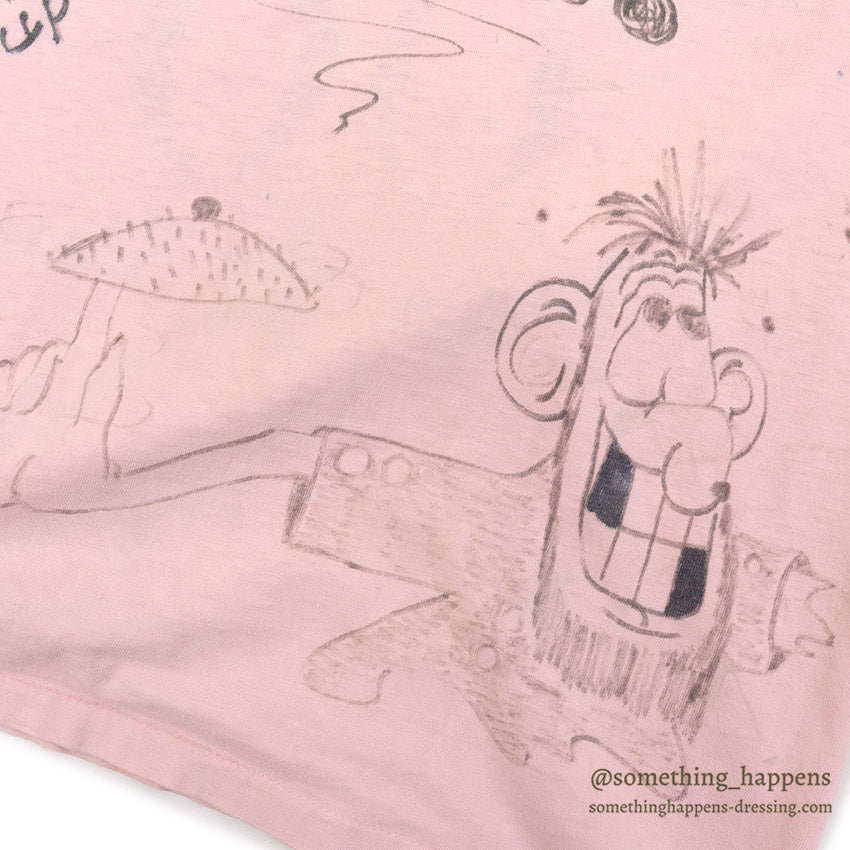 1960's TOWNCRAFT HAND DRAWING T-SHIRT / PINK...M