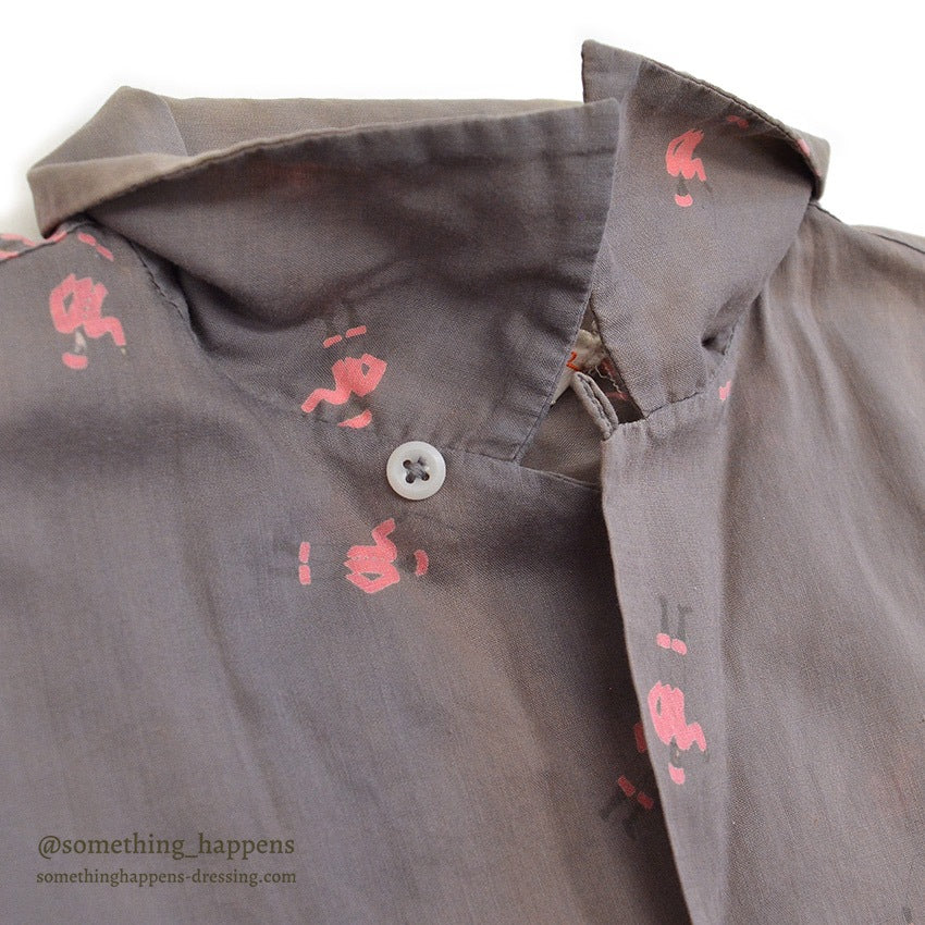 1950's GRAY/PINK JOCKEY PRINT S/S SHIRT ... M