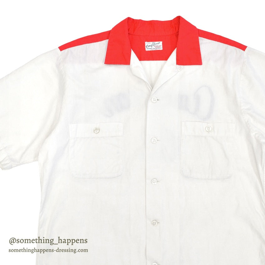 1960's THE CONQUEROR CHAIN ​​STITCH TWO-TONE BOWLING SHIRT...M
