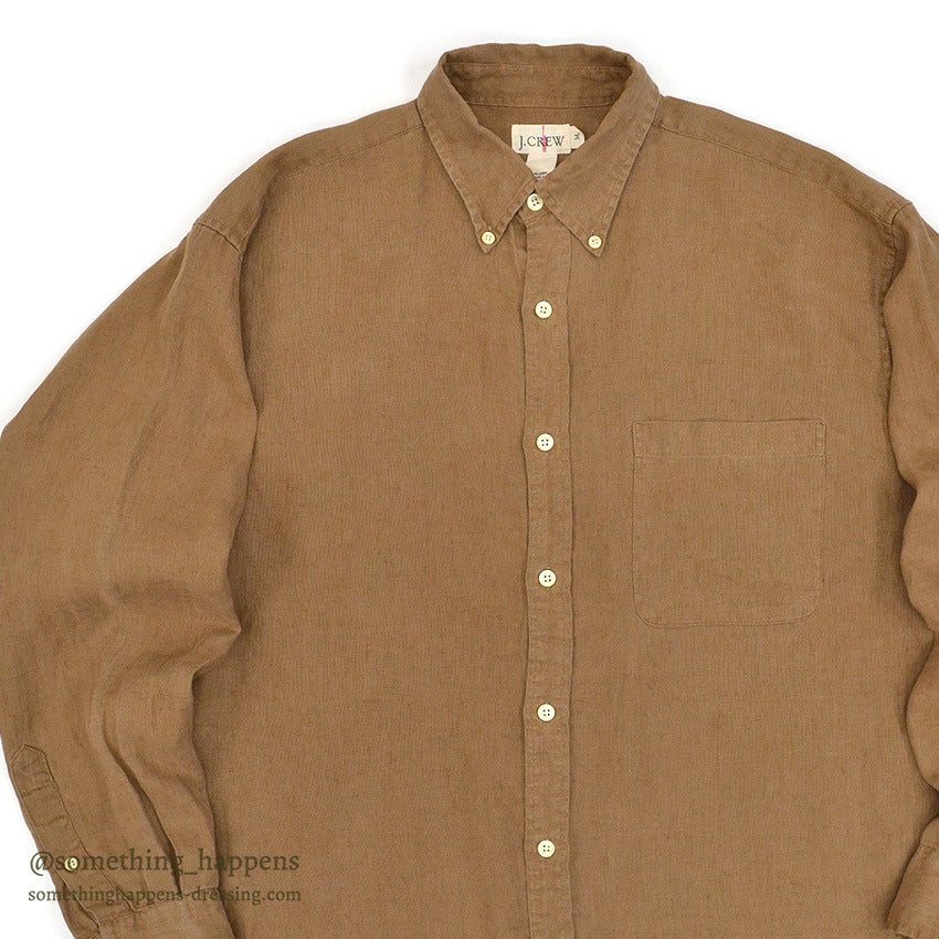 1990's J.CREW BROWN LINEN B/D SHIRT ... M