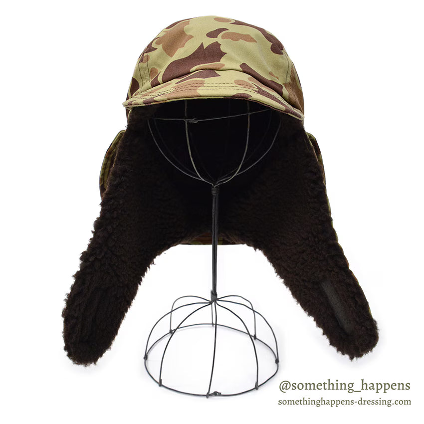 1980's ORVIS DUCK HUNTER CAMO GORE-TEX CAP WITH EAR FLAPS ... L/XL