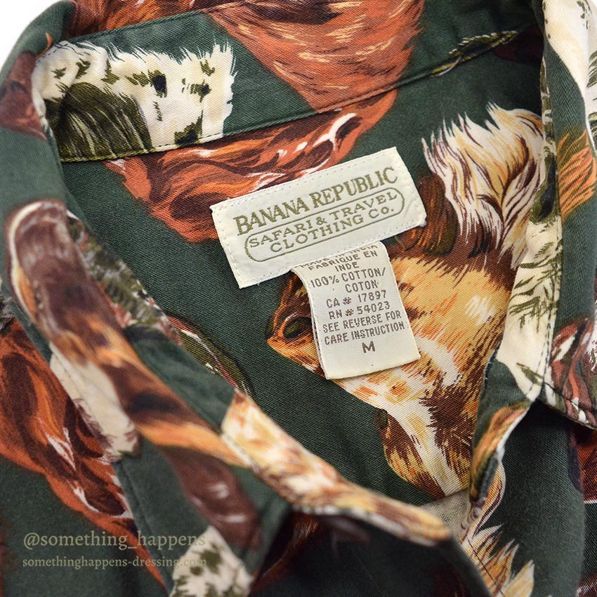 1980's BANANA REPUBLIC SAFARI & TRAVEL DOG ​​PRINT SHIRT 2 ... M