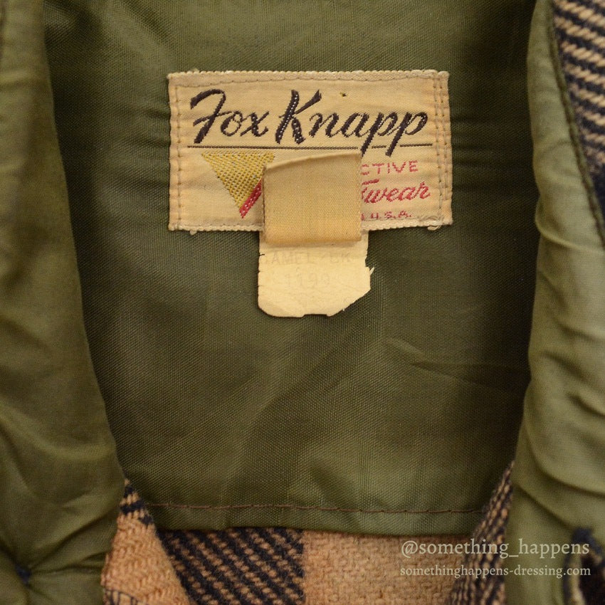 1960's FOX KNAPP PLAID WOOL CPO SHIRT / SUN FADED ... M