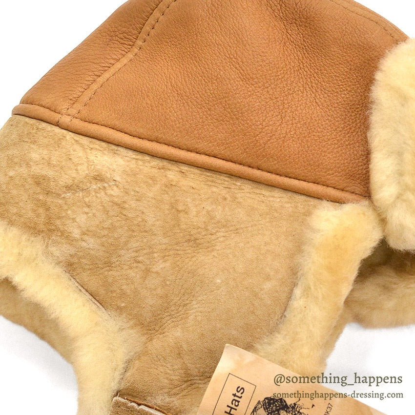 1980's~ DEADSTOCK BICK MOOSE LEATHER SHEARLING TRAPPER HAT...L
