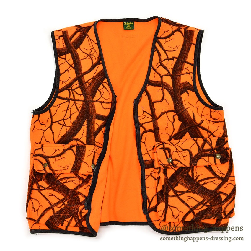 1990's CABELA'S TREE CAMO ORANGE FLEECE VEST...M