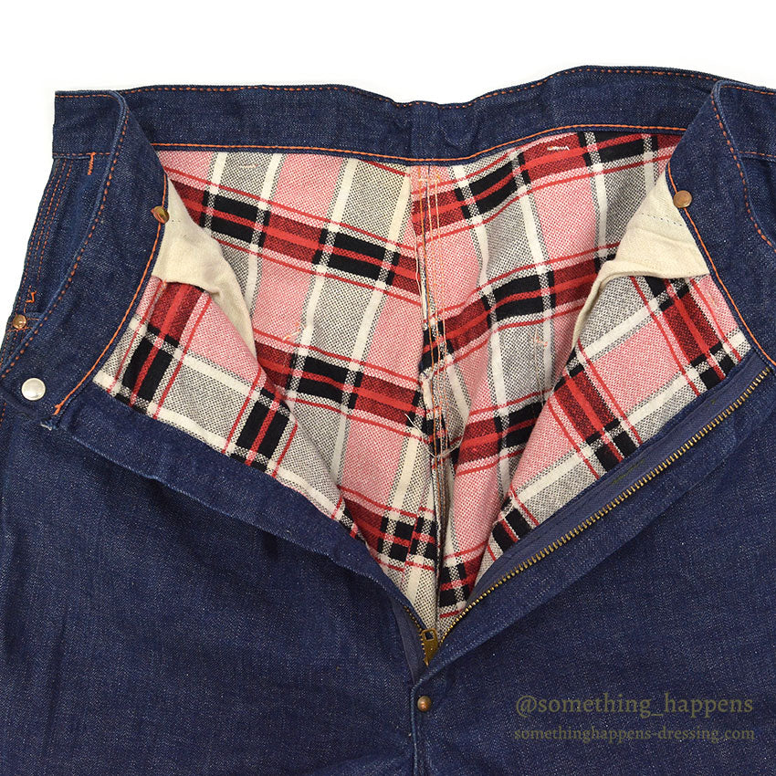 1950's UNKNOWN DOUBLE KNEE DENIM PAINTER PANTS / FLANNEL LINED ... W33/L30