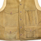 1950's~ OLD SPLIT LEATHER SUEDE HUNTING VEST / UNUSUAL POCKETS...