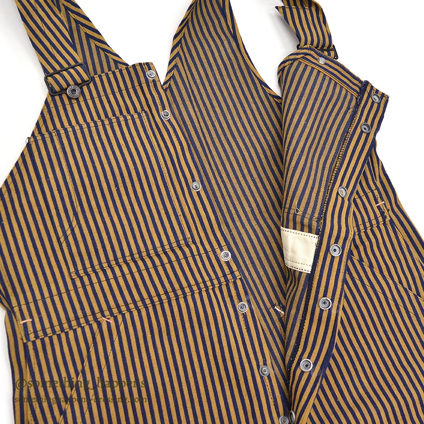 1940's DEADSTOCK PAYDAY WW2 BROWN EXPRESS STRIPED OVERALL / HIGH BACK ... W36/L30