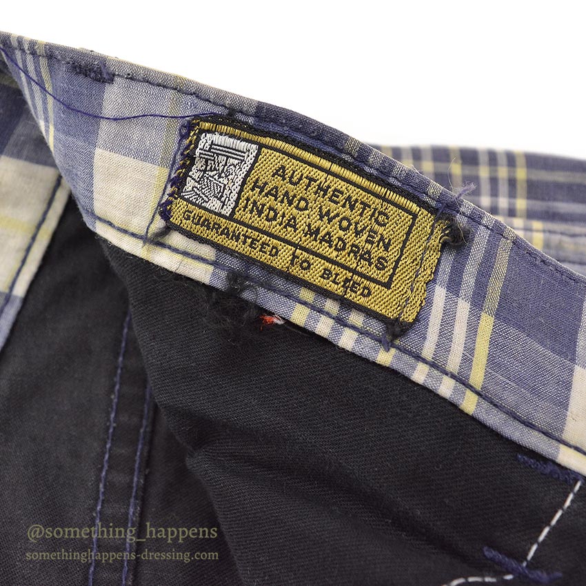 1960's INDIA MADRAS 5 POCKETS COTTON PANTS / TAPERED LEG ... W35/L29