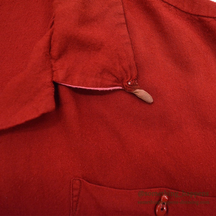 1960's TWO-TONE EMBROIDERY BOWLING RAYON SHIRT / UNIQUE BOWLING PIN BUTTON ...