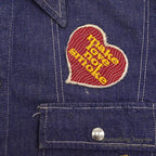 1970's DELUXE SPORTSWEAR VAD DYED DENIM JACKET / LOTS OF PATCHES ... M