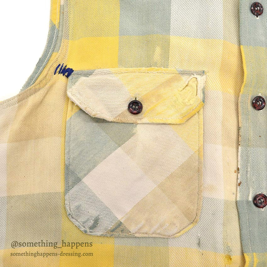 1950's PILGRIM BLOCK PLAID FLANNEL VEST / CUT OFF...