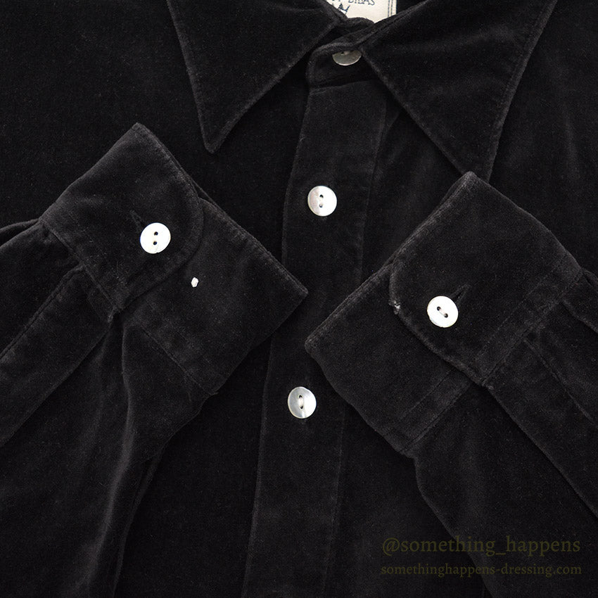 1980's~ BURMA BIBAS BLACK VELOUR SHIRT ... L