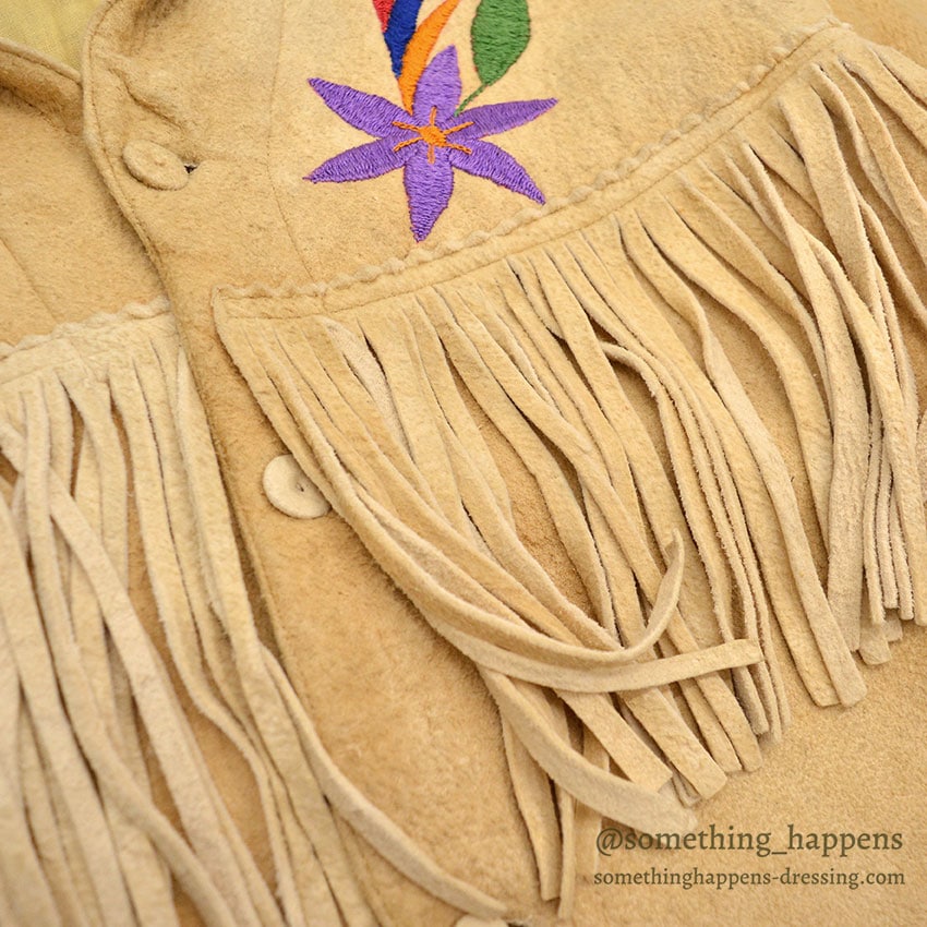 1920's~ NATIVE AMERICAN EMBROIDERY FRINGE ELK LEATHER JACKET / Extremely Rare...