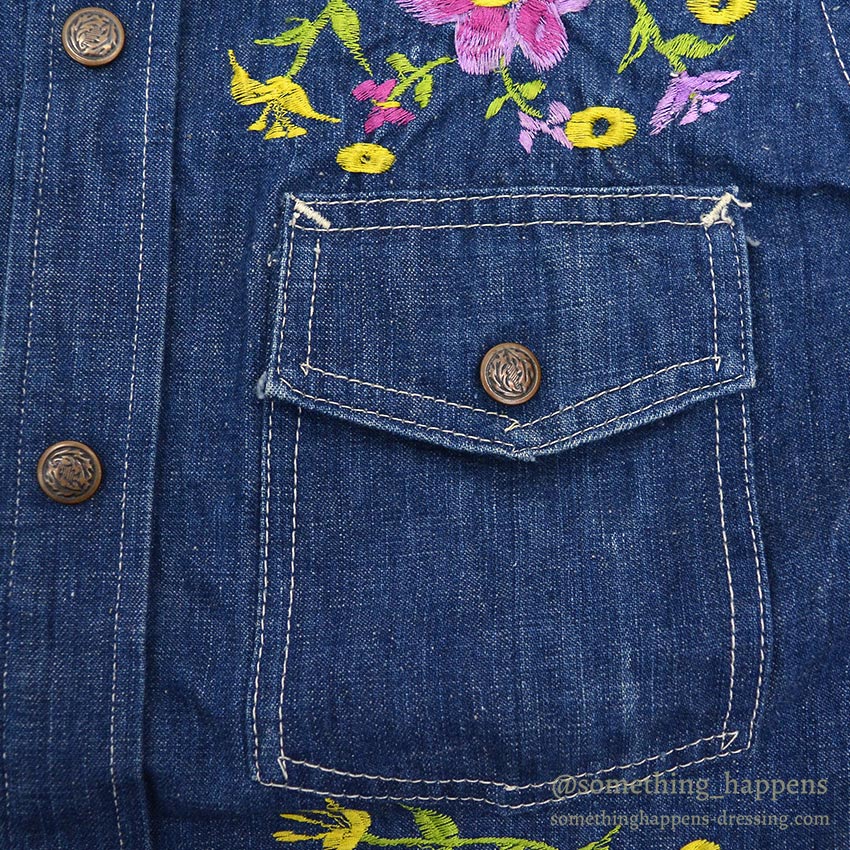 1970's LEMAY MEXICAN HIPPIE EMBROIDERED DENIM SHIRT ... M