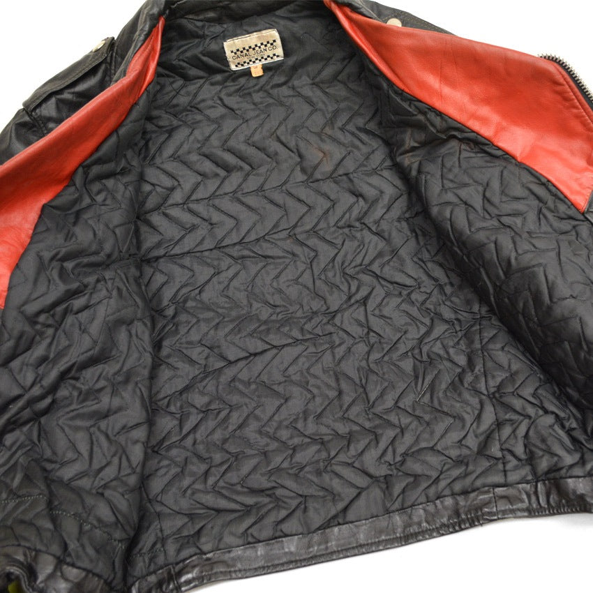70's CANAL JEAN CO. Two-tone double rider jacket, hand-painted...