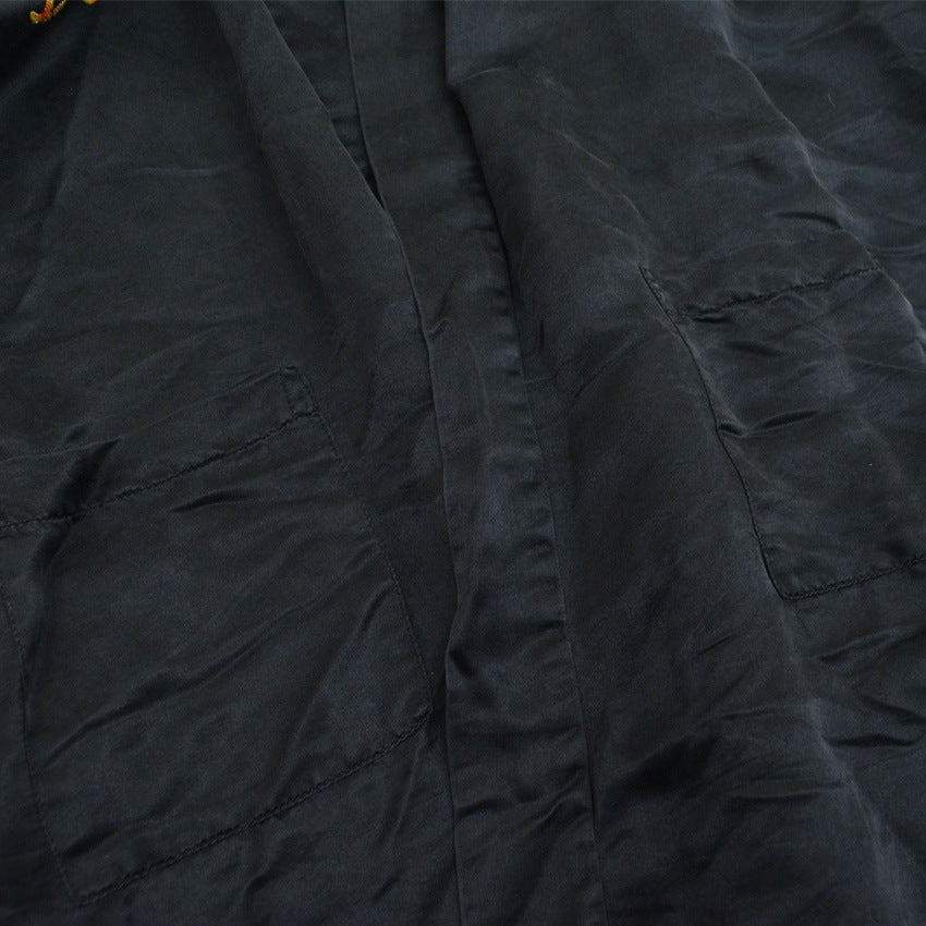 ~70's China Gown embroidery silk black...